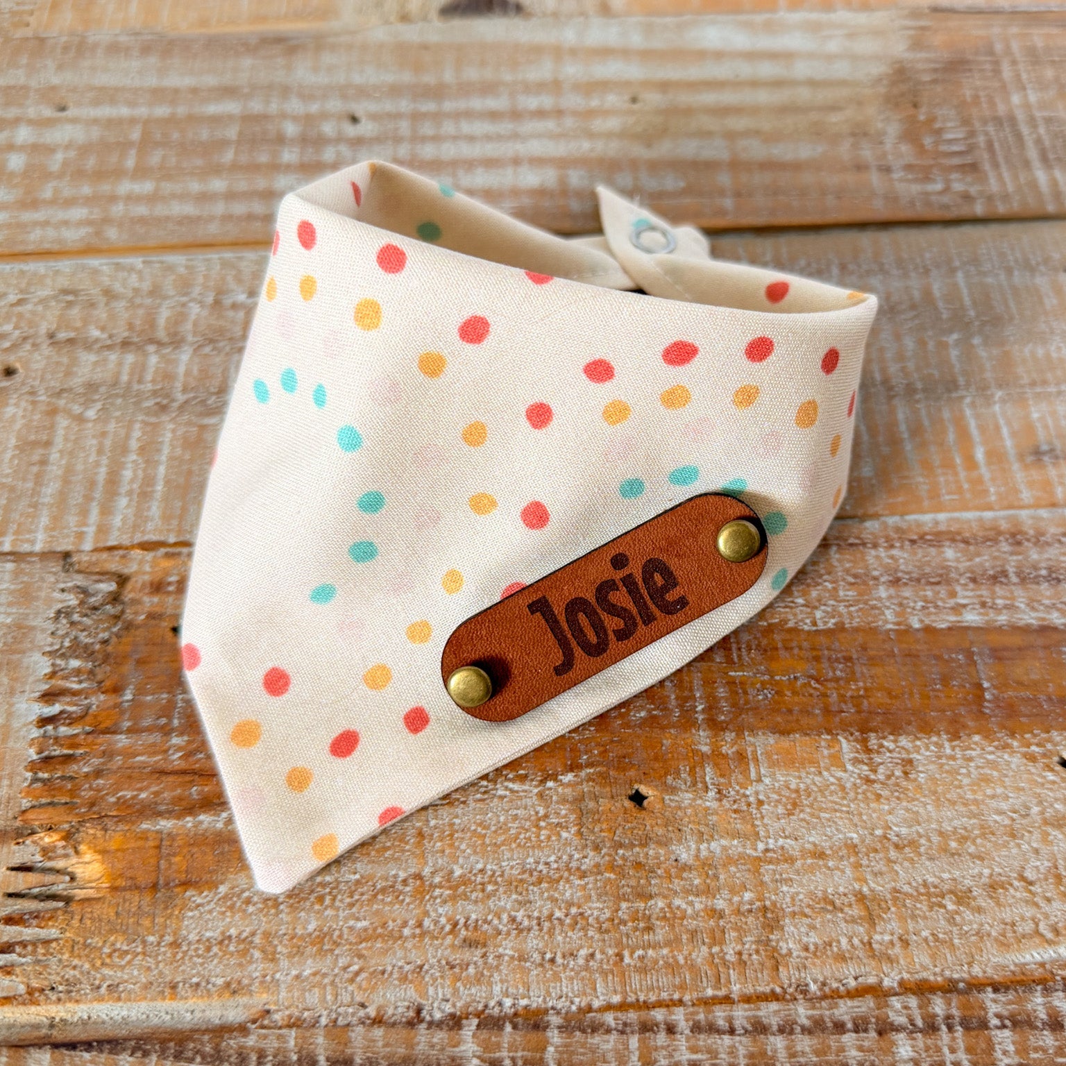Retro Rainbow Personalized Pet Bandana with Leather Name Tag