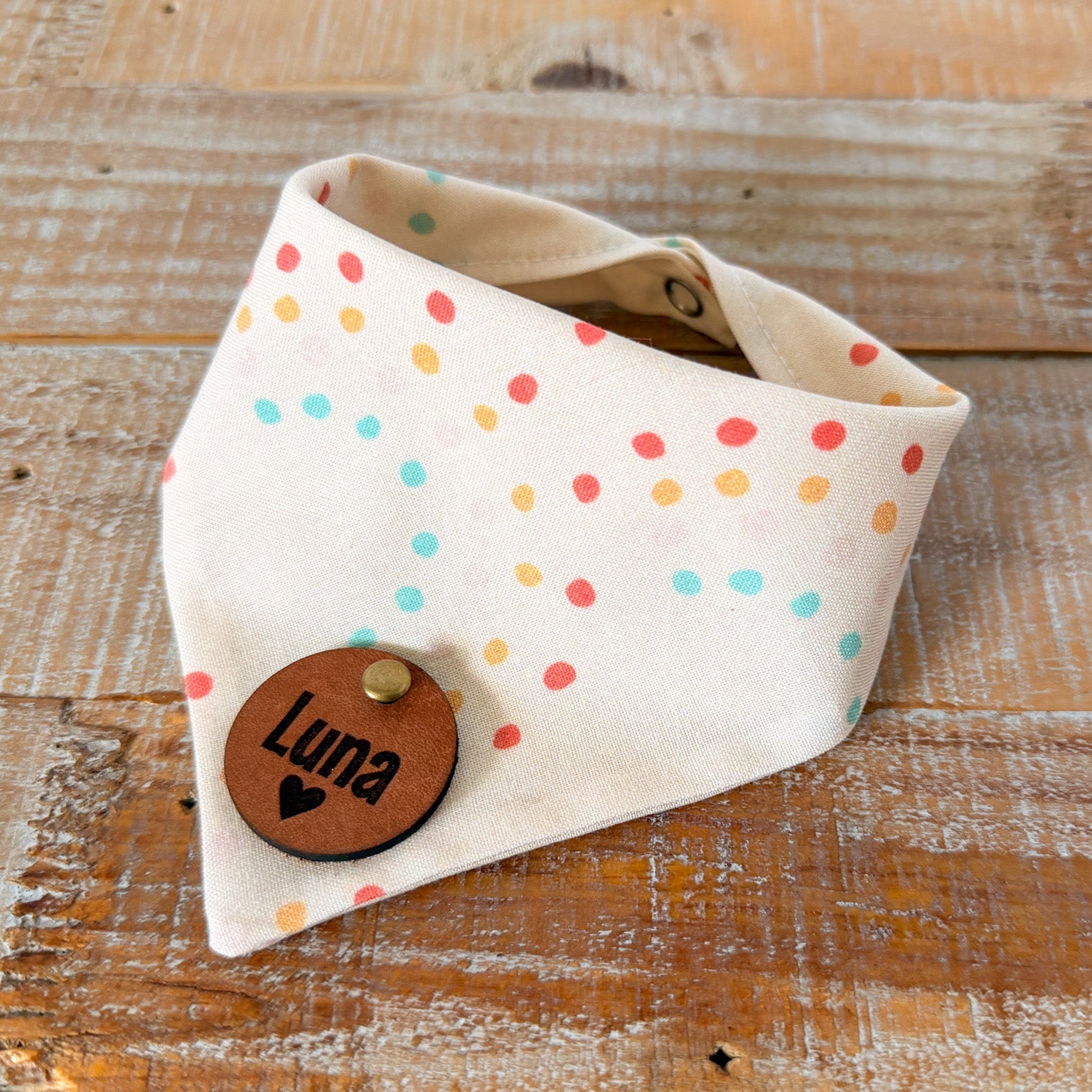 Retro Rainbow Personalized Pet Bandana with Leather Name Tag