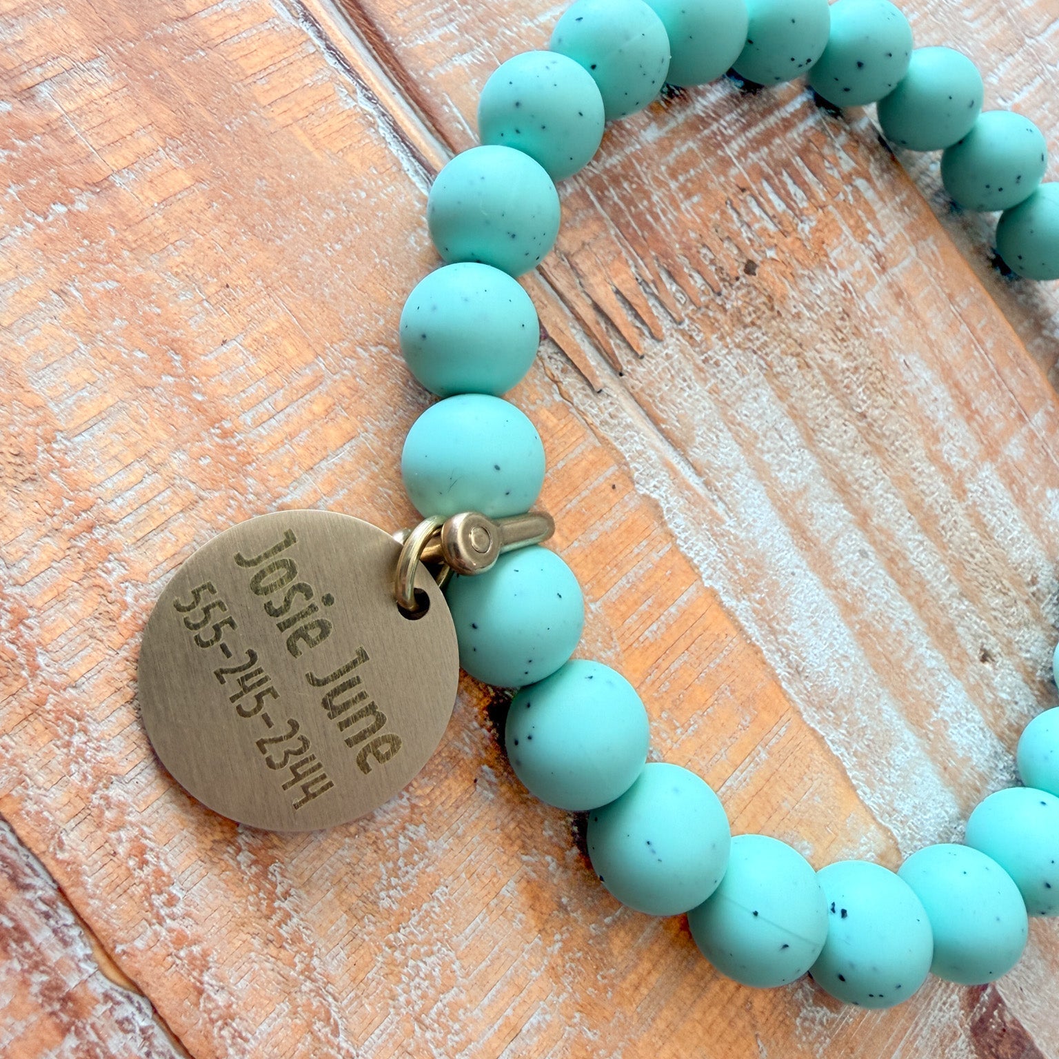 Teal Dog Bead Necklace- Personalized ID Tag