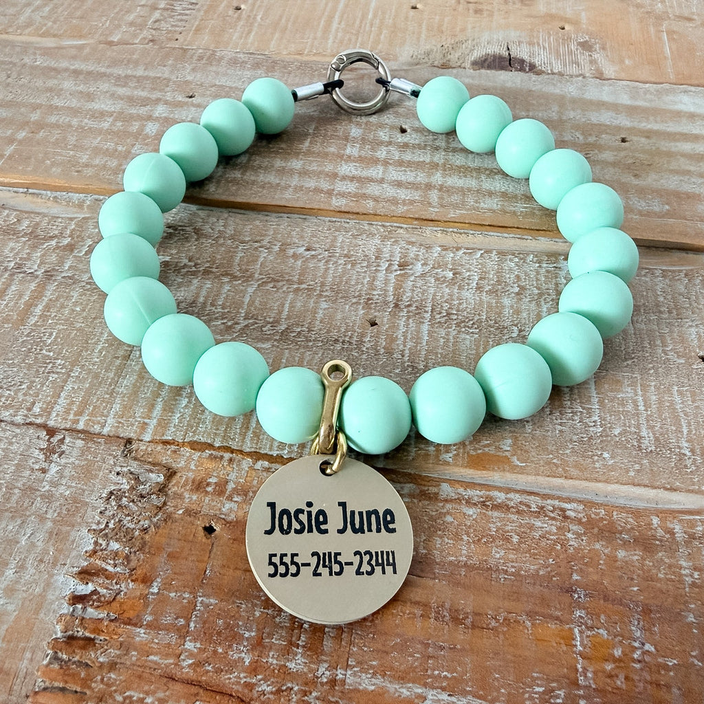 Teal Dog Bead Necklace- Personalized ID Tag