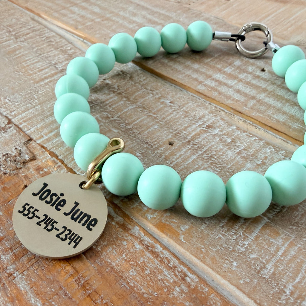 Teal Dog Bead Necklace- Personalized ID Tag