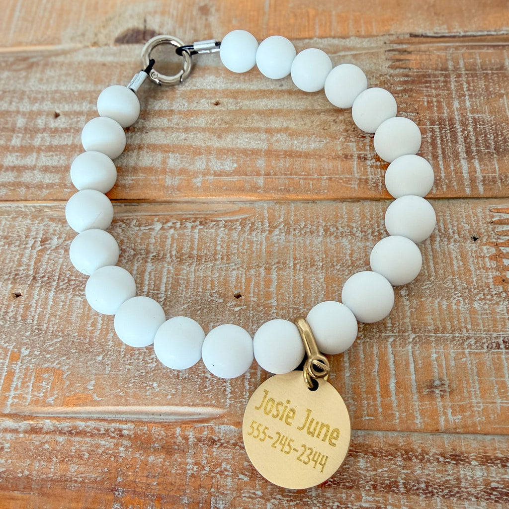 White Dog Bead Necklace- Personalized ID Tag