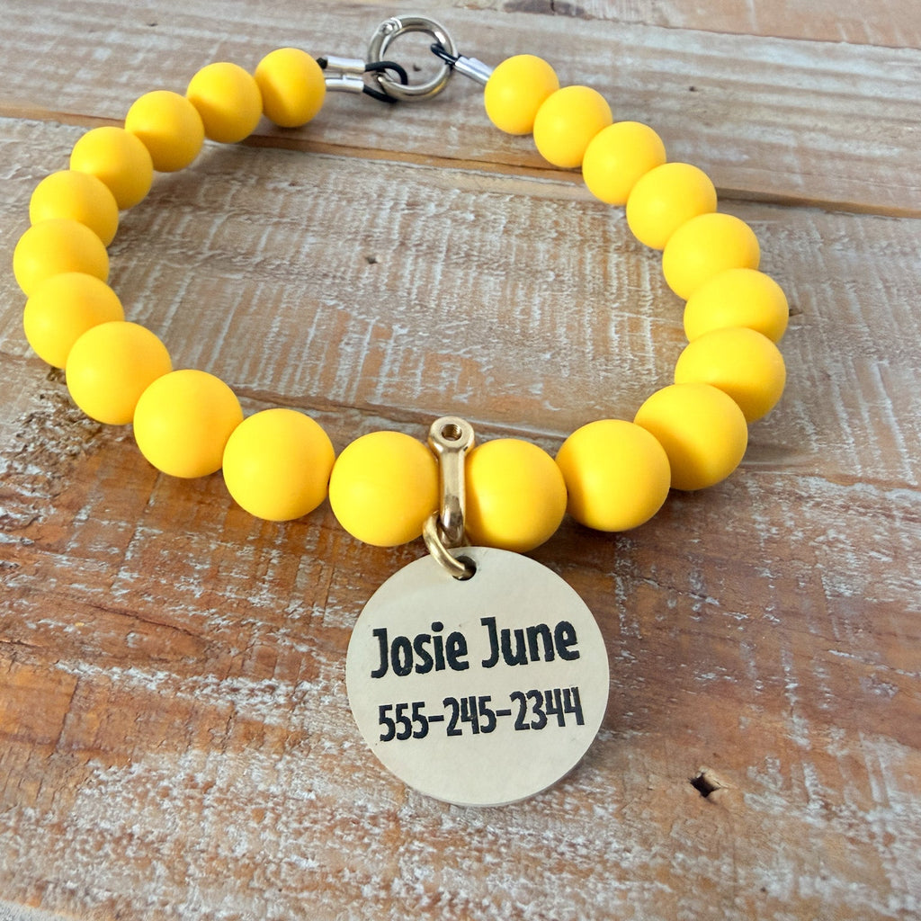 Yellow Dog Bead Necklace- Personalized ID Tag