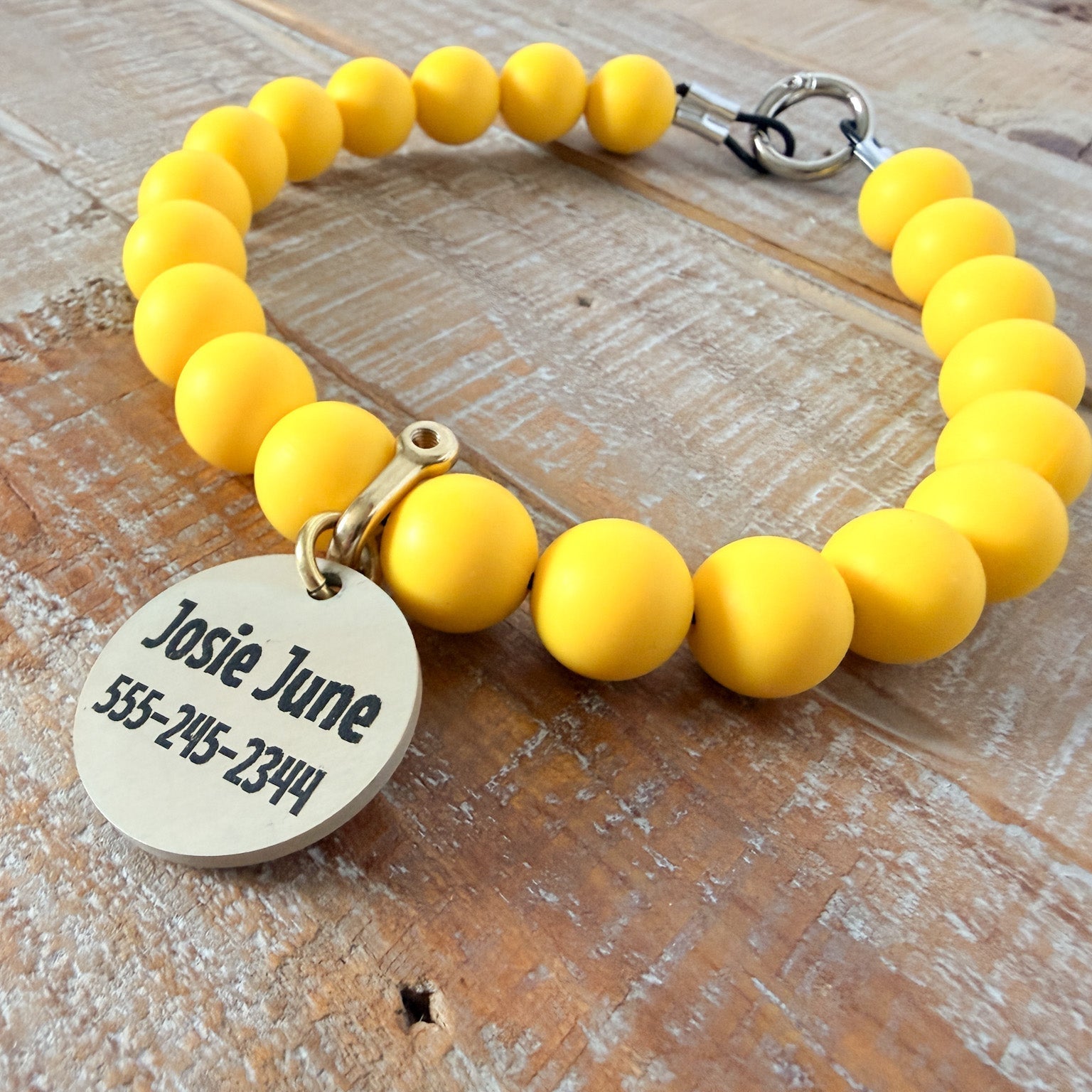 Yellow Dog Bead Necklace- Personalized ID Tag