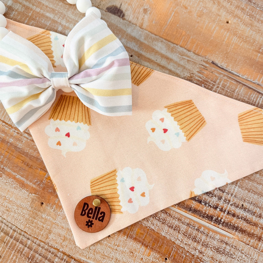Cuppy Cakes Personalized Pet Bandana with Leather Name Tag