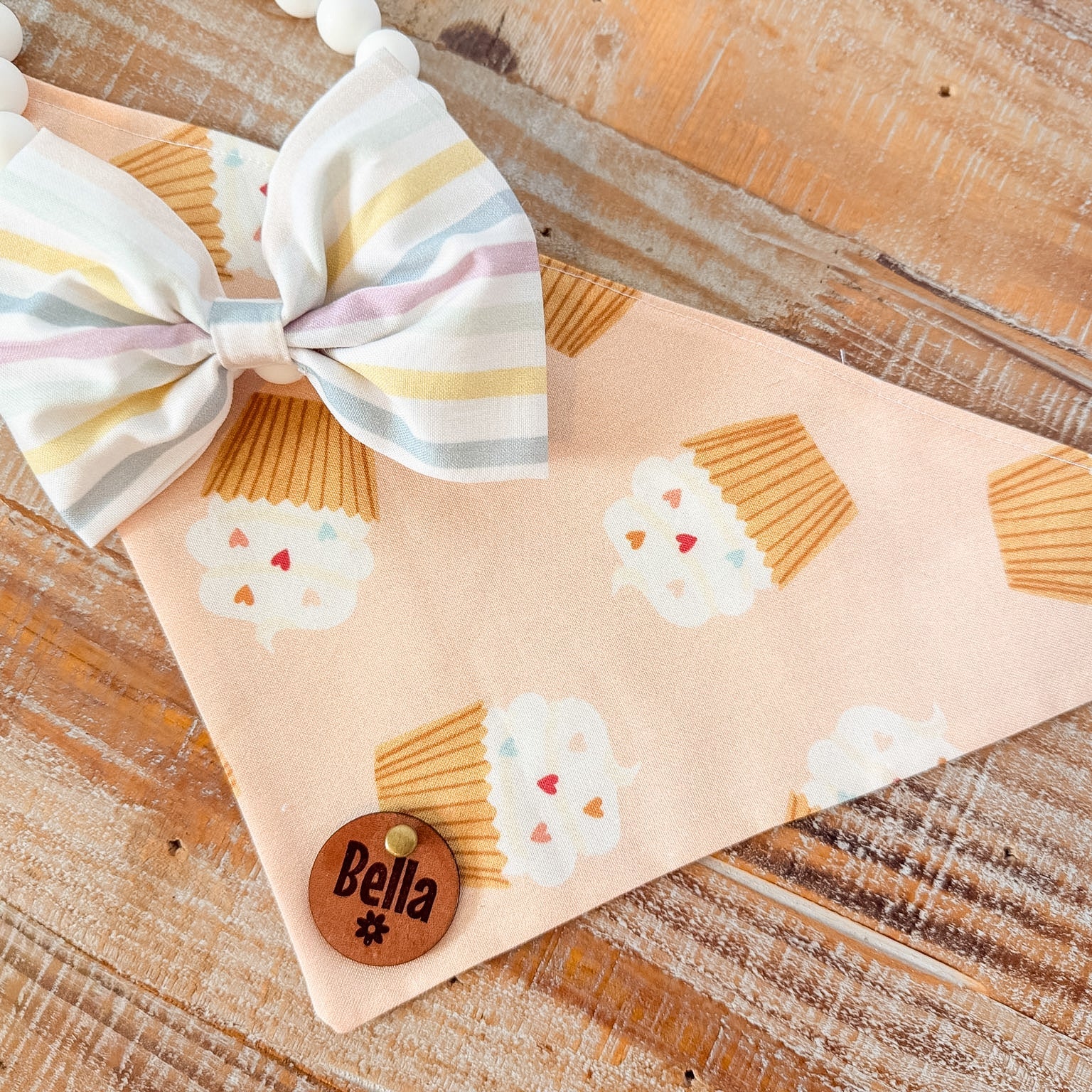 Cuppy Cakes Personalized Pet Bandana with Leather Name Tag