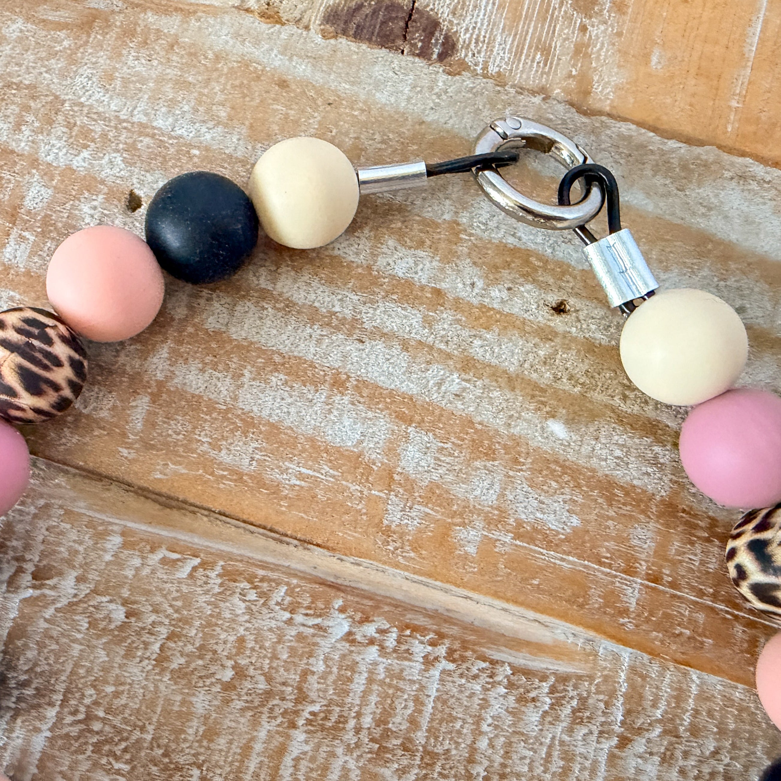 Pink Cheetah Bead Necklace with ID Tag
