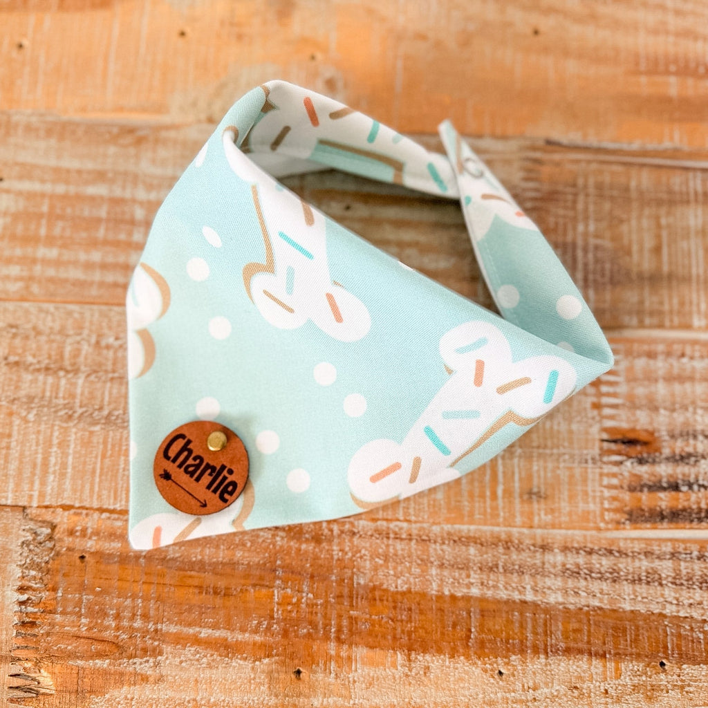 Birthday Dog Cookies Personalized Pet Bandana with Leather Name Tag