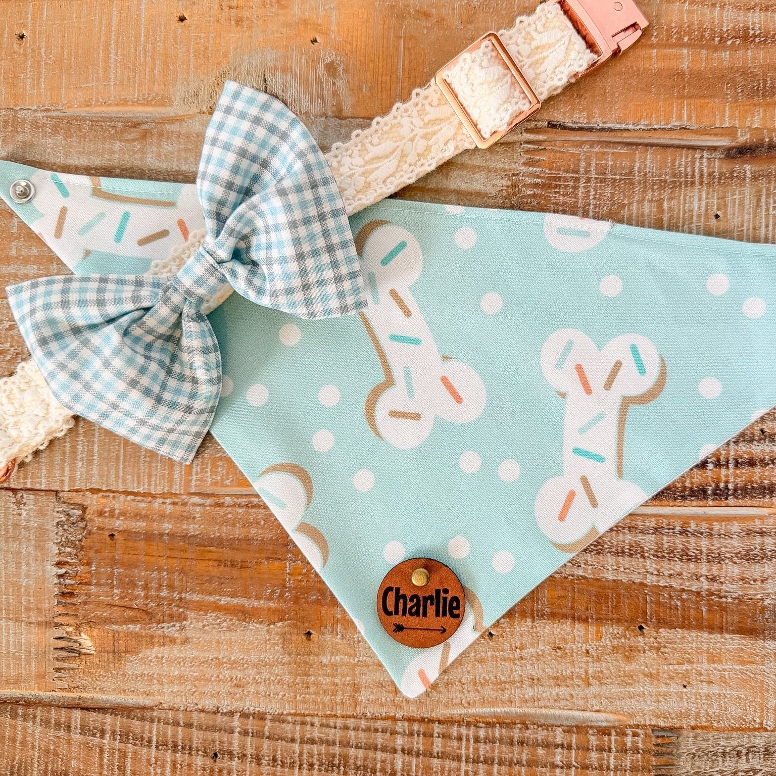 Birthday Dog Cookies Personalized Pet Bandana with Leather Name Tag