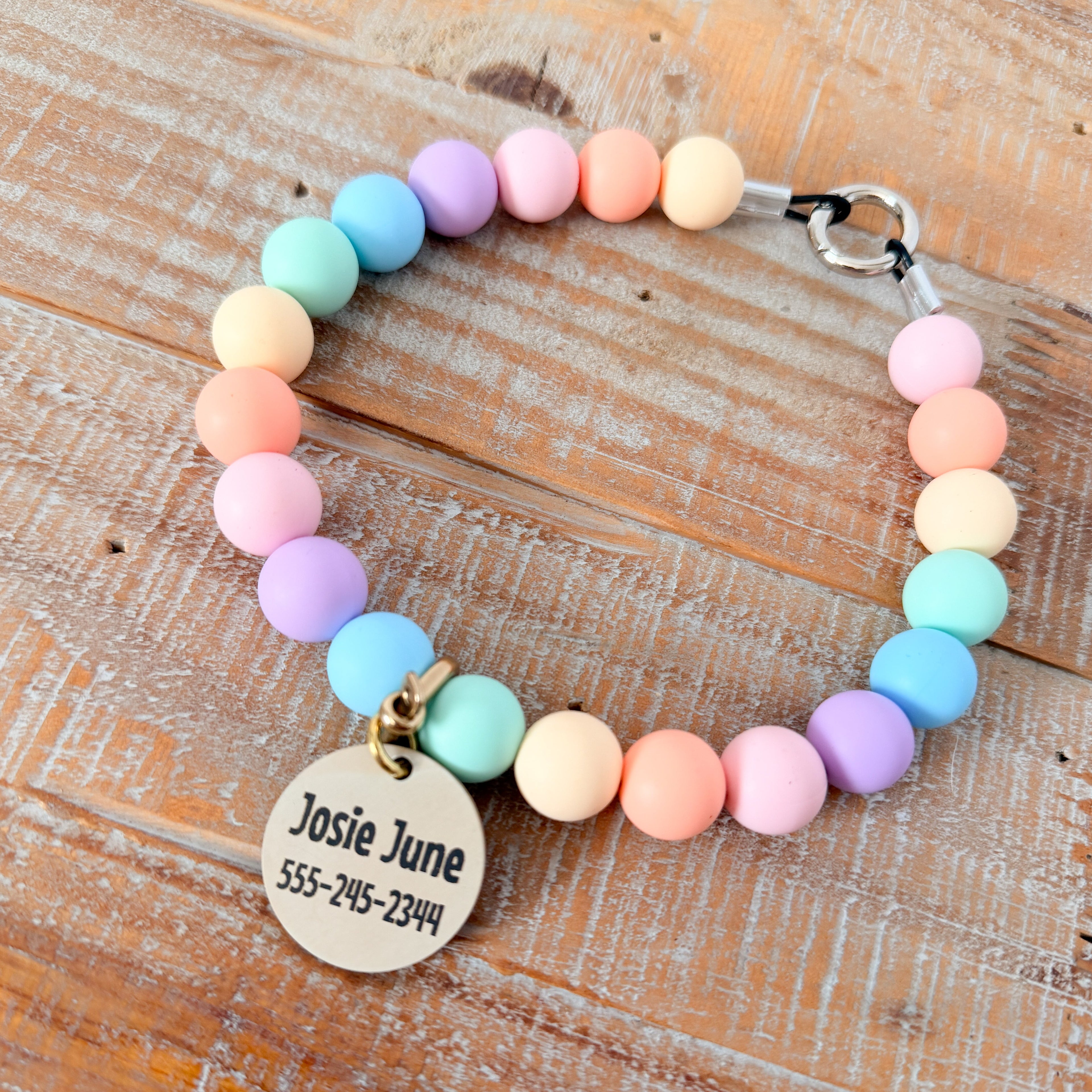 Pastel Rainbow Dog Bead Necklace- Personalized ID Tag